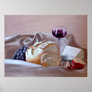 Bread and Cheese with Merlot Poster