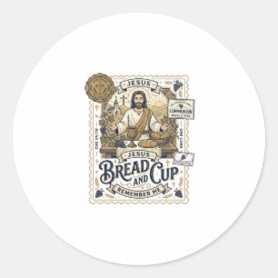 Bread And Cup Jesus Communion Christian Faith Vint Classic Round Sticker