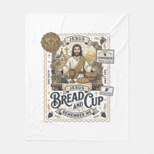 Bread And Cup Jesus Communion Christian Faith Vint Fleece Blanket