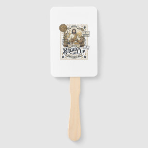 Bread And Cup Jesus Communion Christian Faith Vint Hand Fan