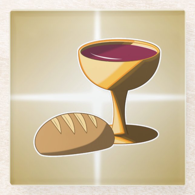 Bread and Wine The Last Supper Easter Communion Glass Coaster (Front)