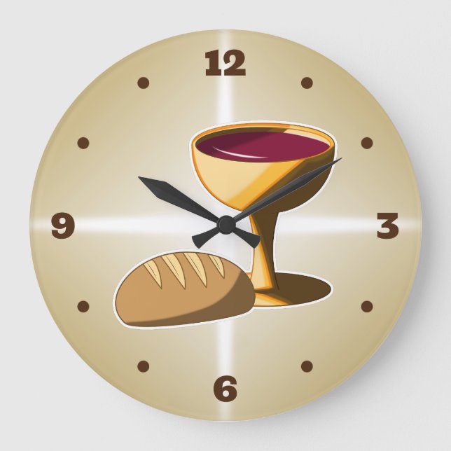 Bread and Wine The Last Supper Easter Communion Large Clock (Front)