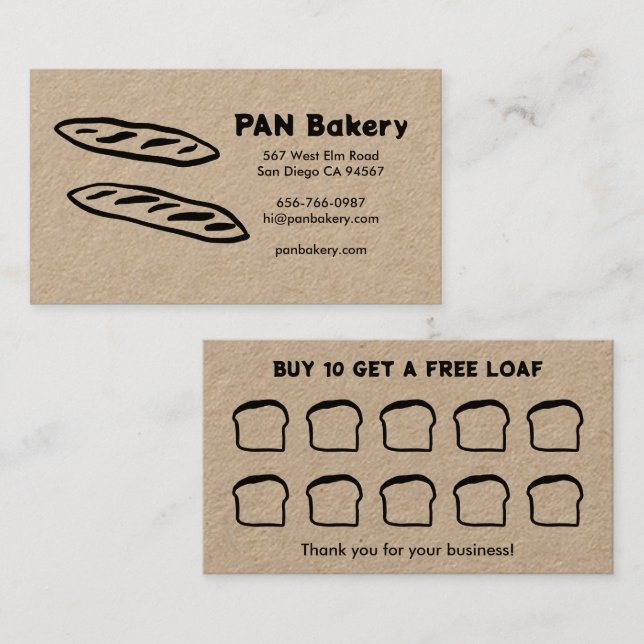 Bread Bakery Sourdough CUSTOM Hand-drawn Rewards  Loyalty Card (Front/Back)