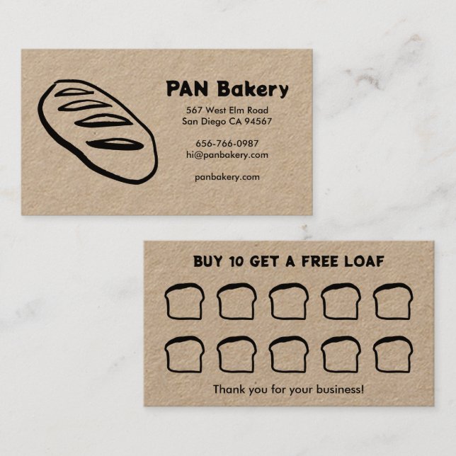 Bread Bakery Sourdough CUSTOM Hand-drawn Rewards  Loyalty Card (Front/Back)