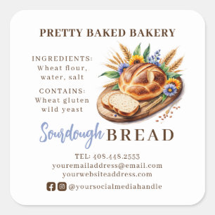 Bread Bakery Watercolor Ingredients & Allergens Square Sticker
