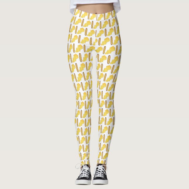 Bread Butter Baguette French Bakery Loaf Foodie Leggings (Front)