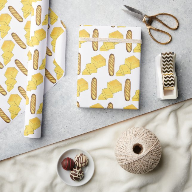 Bread Butter Baguette French Bakery Loaf Foodie Wrapping Paper (Crafts)