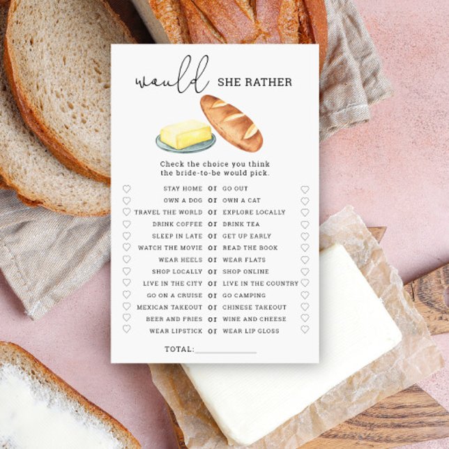 Bread & Butter Would she rather bridal shower game (Creator Uploaded)