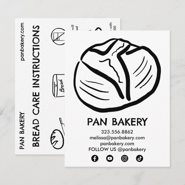 BREAD Care Card Instructions Sourdough Bakery Card (Front/Back)