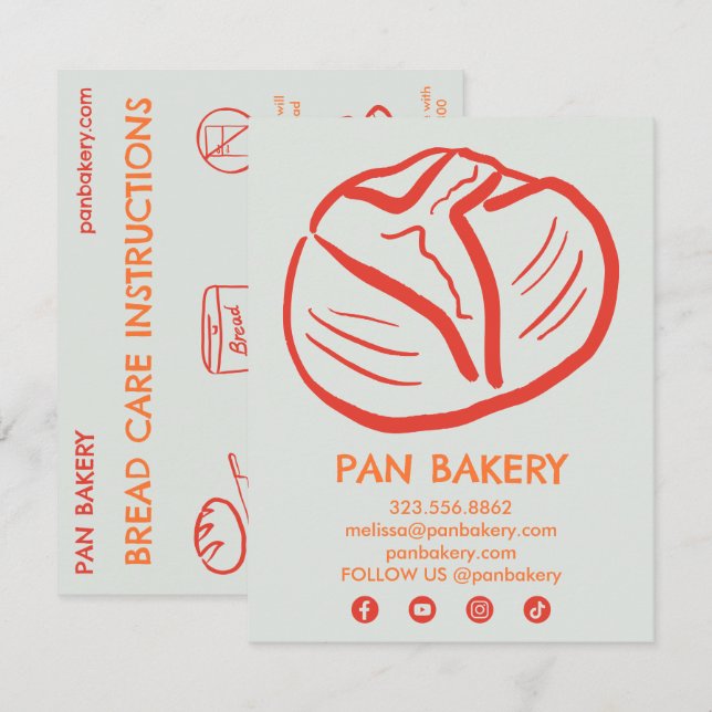 BREAD Care Card Instructions Sourdough Bakery Card (Front/Back)