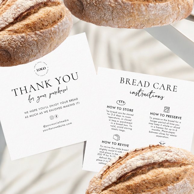 Bread Care Instructions Add Your Logo Thank You Square Business Card (Creator Uploaded)
