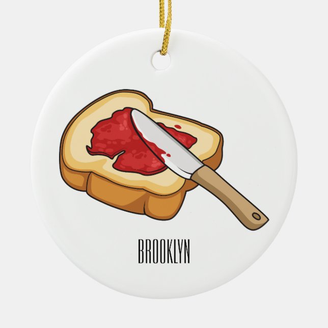 Bread & jam cartoon illustration  ceramic tree decoration (Front)