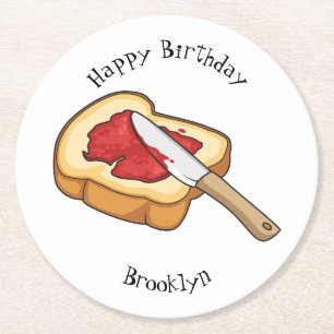 Bread & jam cartoon illustration round paper coaster