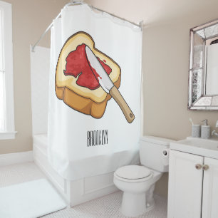 Bread & jam cartoon illustration shower curtain