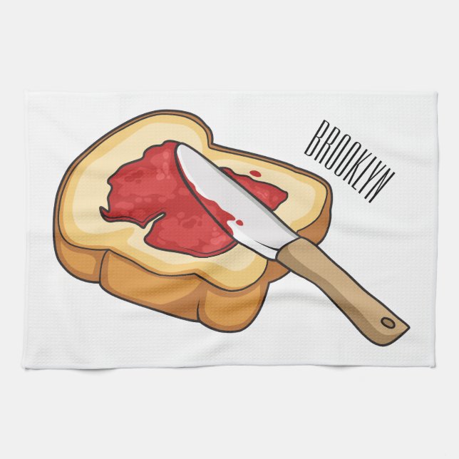 Bread & jam cartoon illustration tea towel (Horizontal)