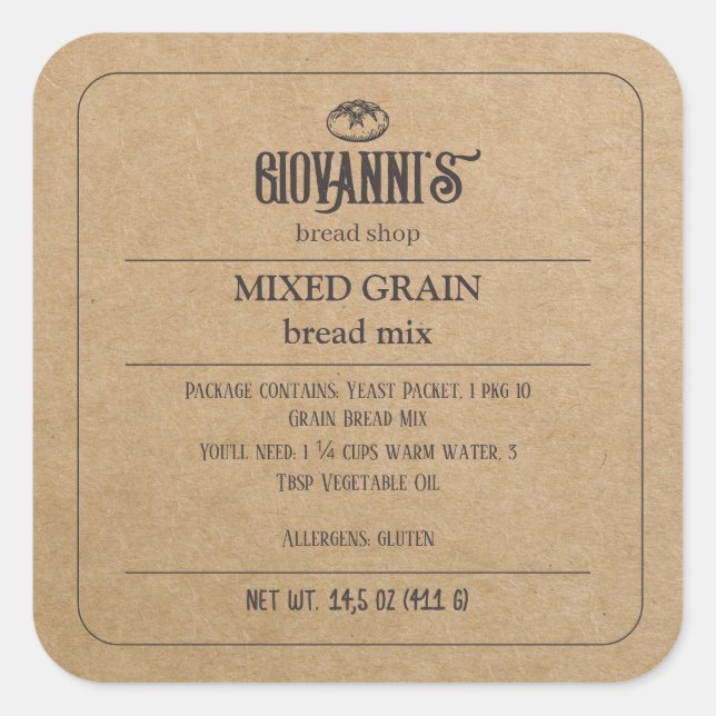 Bread Label Brown Kraft Paper Bakery (Front)