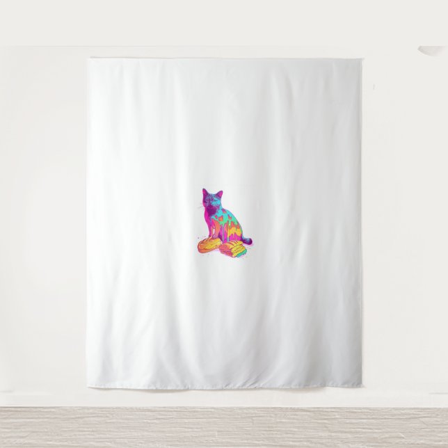 Bread Meowphosis – Glitchy Funny Cat Meme Tapestry (Front)