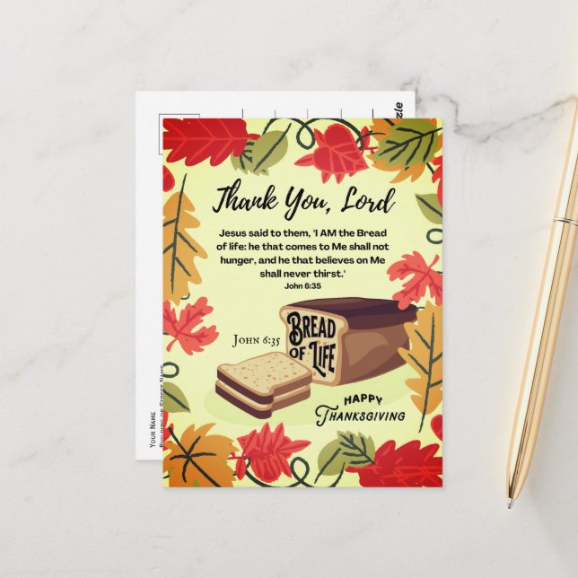 BREAD OF LIFE Happy Thanksgiving Holiday Postcard (Front/Back In Situ)