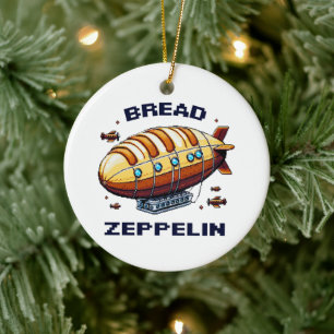 Bread Zeppelin - Whimsical 8-Bit Airship Art Ceramic Tree Decoration