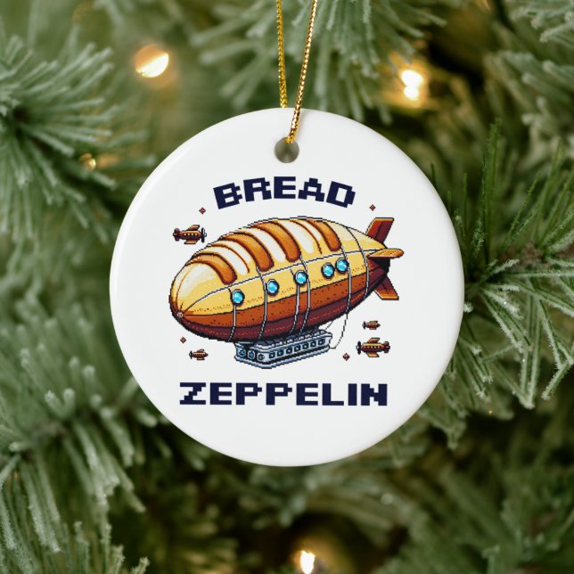 Bread Zeppelin - Whimsical 8-Bit Airship Art Ceramic Tree Decoration (Tree)