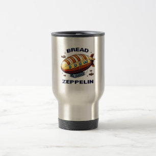 Bread Zeppelin - Whimsical 8-Bit Airship Art Travel Mug