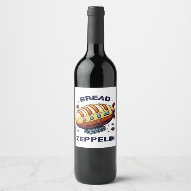 Bread Zeppelin - Whimsical 8-Bit Airship Art Wine Label (Front)