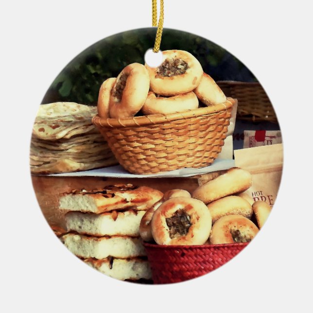 Breads at Farmer's Market Ceramic Tree Decoration (Front)