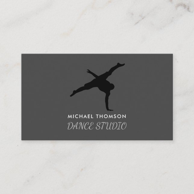 Break Dancer Silhouette, Dancing Instructor Business Card (Front)