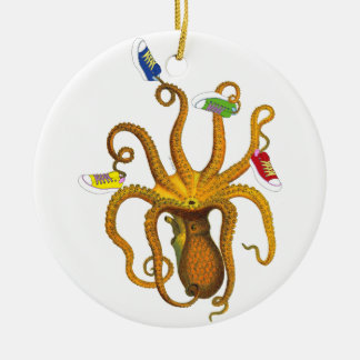 Break dancing Octopus, Squid Art, 80s Retro, Male Ceramic Tree Decoration