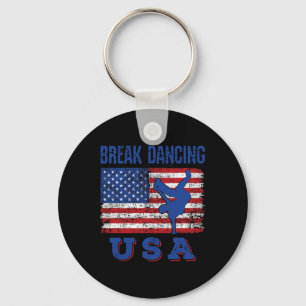 Break Dancing Usa American Flag Breaking Bboy Hip  Key Ring