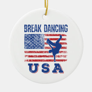 Break Dancing USA Ceramic Tree Decoration