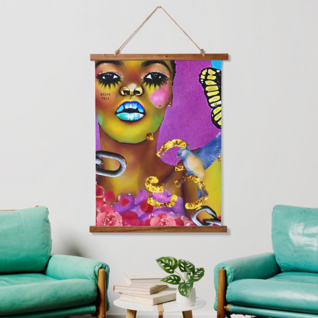 Break Free African American Woman Art Hanging Tape Hanging Tapestry (Living Room)