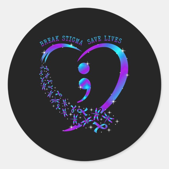 Break Stigma Save Lives Heart Semicolon Suicide Pr Classic Round Sticker (Front)