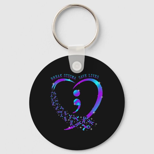 Break Stigma Save Lives Heart Semicolon Suicide Pr Key Ring (Front)