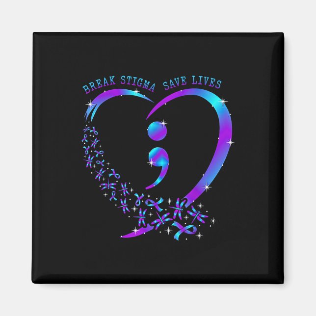 Break Stigma Save Lives Heart Semicolon Suicide Pr Magnet (Front)