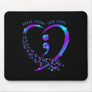 Break Stigma Save Lives Heart Semicolon Suicide Pr Mouse Mat