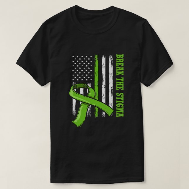 Break The Stigma American Flag Mental Health Aware T-Shirt (Design Front)