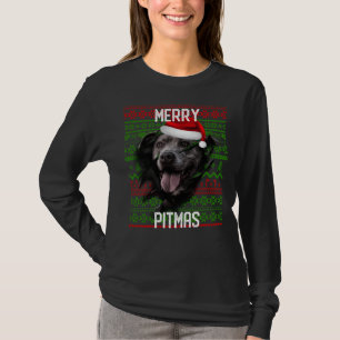 Break Wall Grey Dog Pitbull Christmas Santa Hat T-Shirt
