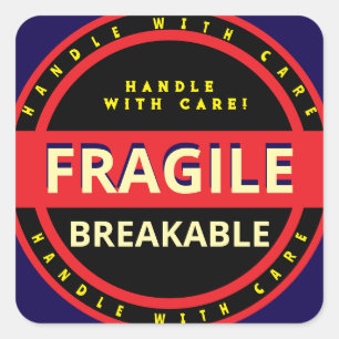 Breakable Fragile Red Black Yellow Square Sticker