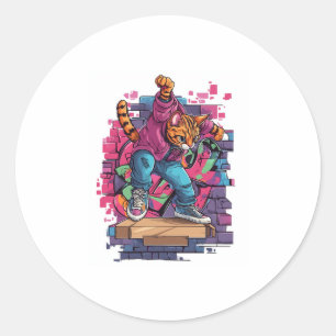 Breakdance Meow – Urban Graffiti Cat Dance Classic Round Sticker