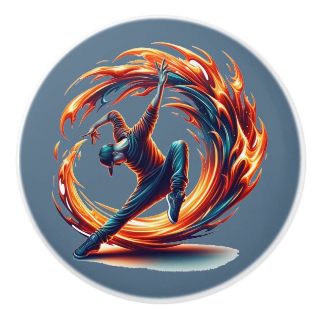 Breakdance Street Fire With Urban Energy  Ceramic Knob (Front)