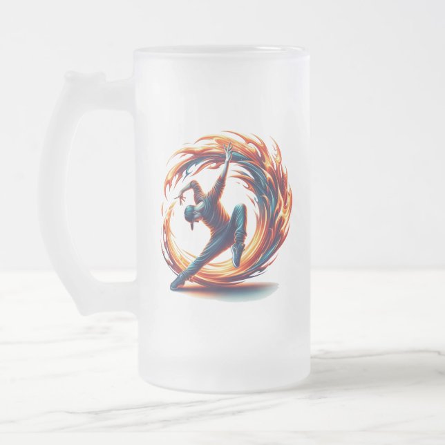 Breakdance Street Fire With Urban Energy  Frosted Glass Beer Mug (Left)