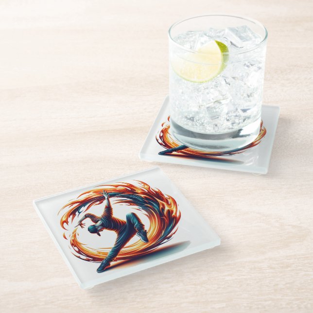 Breakdance Street Fire With Urban Energy  Glass Coaster (Angled)