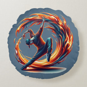 Breakdance Street Fire With Urban Energy Round Cushion