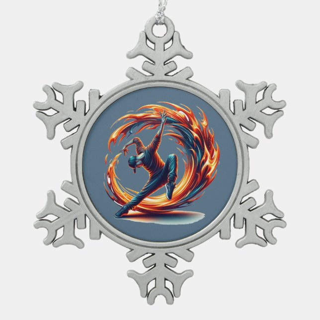 Breakdance Street Fire With Urban Energy  Snowflake Pewter Christmas Ornament (Front)