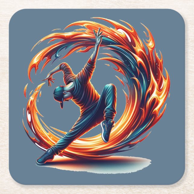 Breakdance Street Fire With Urban Energy  Square Paper Coaster (Front)