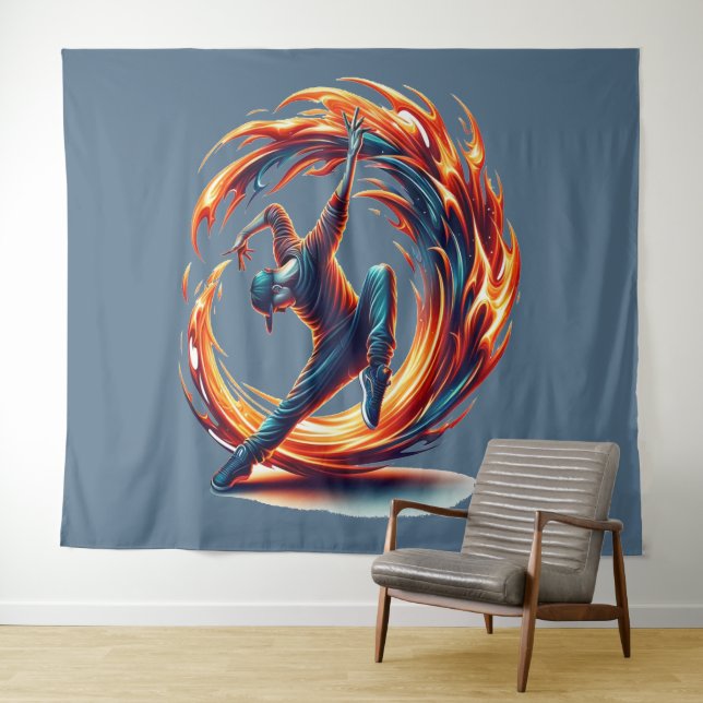 Breakdance Street Fire With Urban Energy  Tapestry (In Situ (Horizontal))