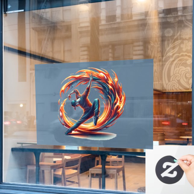 Breakdance Street Fire With Urban Energy  Window Cling (Cafe Window)