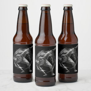 Breakdance Urban Style Monochrome Motion Art  Beer Bottle Label