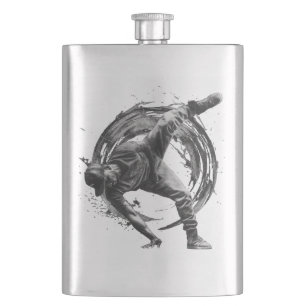 Breakdance Urban Style Monochrome Motion Art Hip Flask